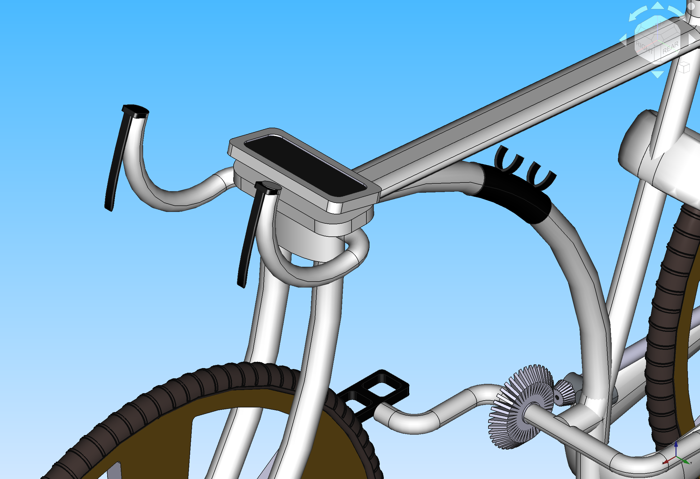 Smart bicycle FreeCAD model: handlebar and BikePlay display detail