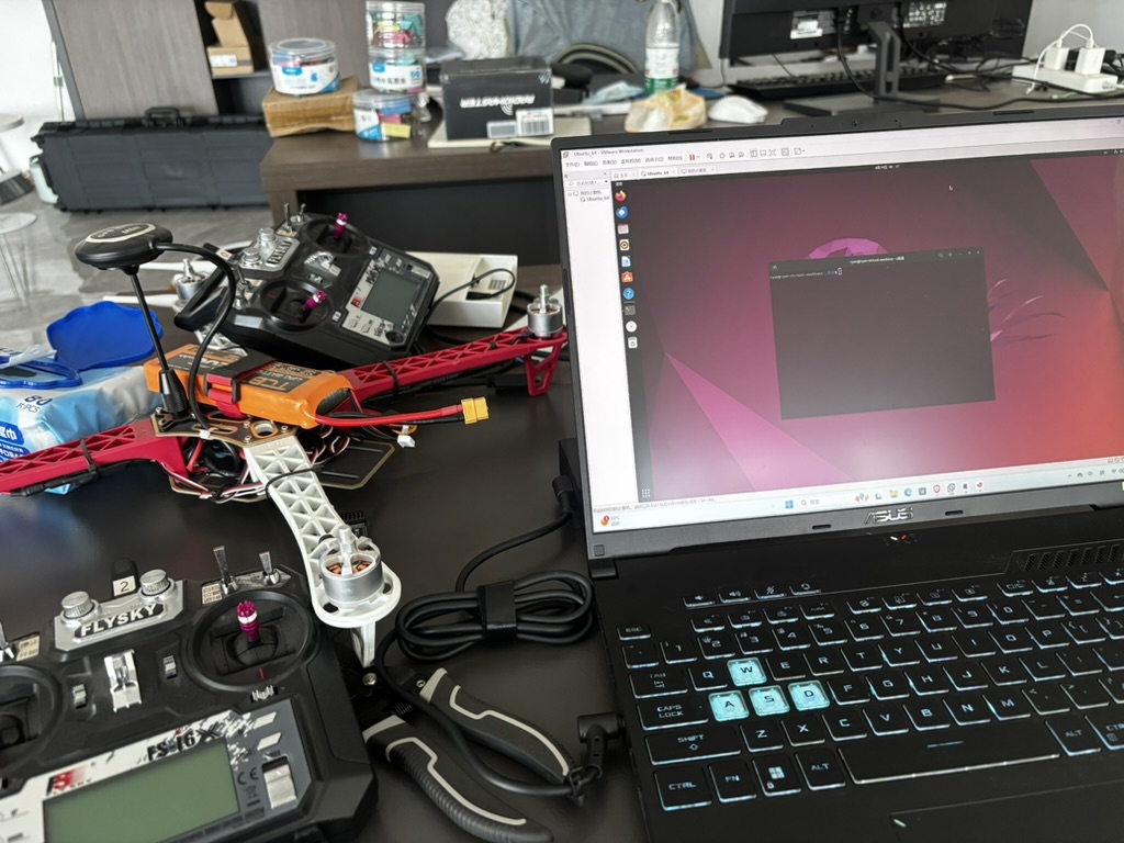 An Ubuntu virtual environment running beside drone hardware and controllers