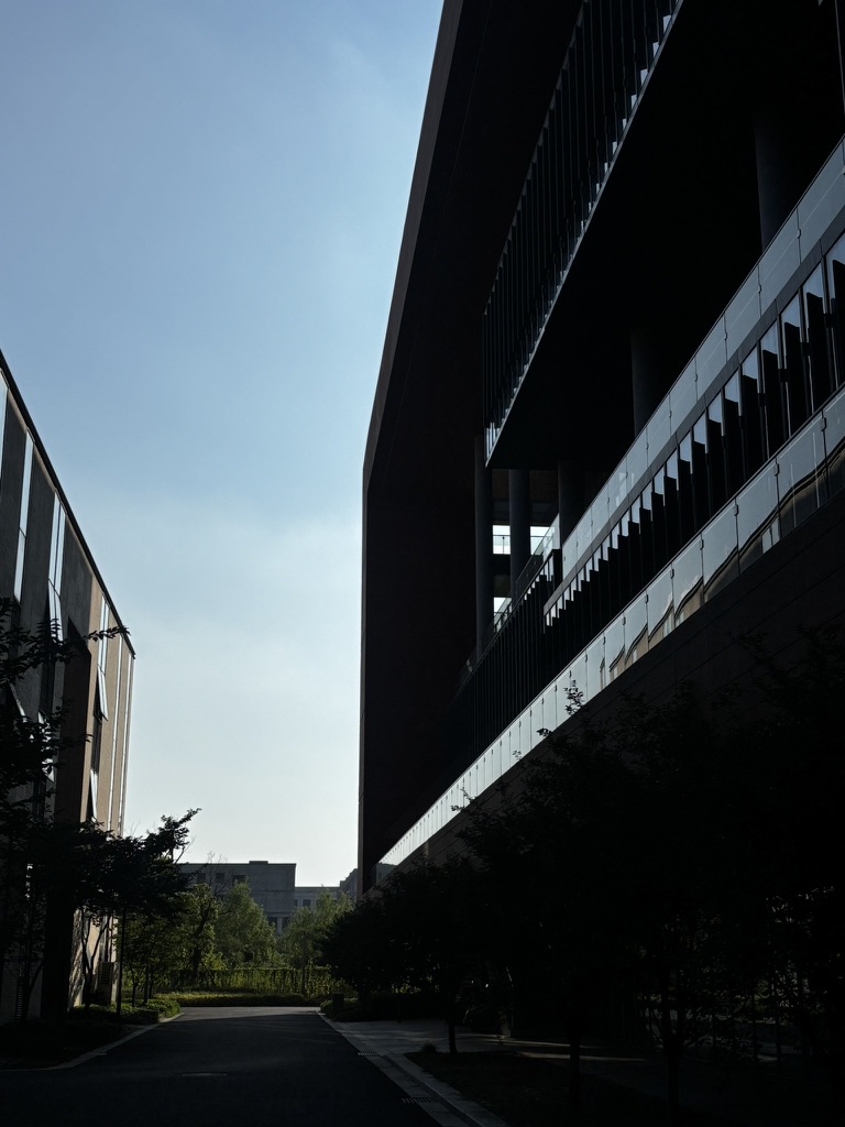 A walkway between research buildings